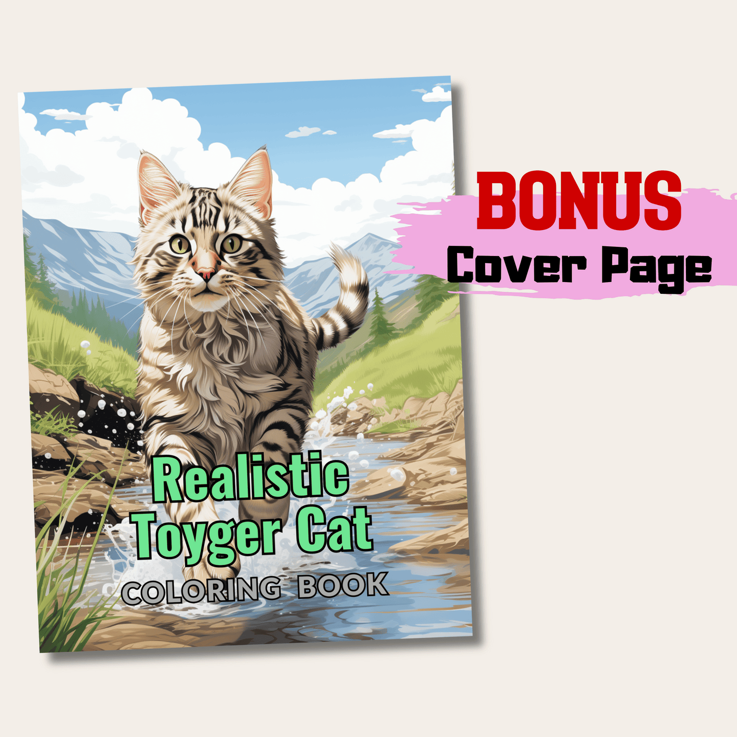 Realistic Toyger Cat Coloring Book, 20 Toyger Cat Grayscale Coloring Pages