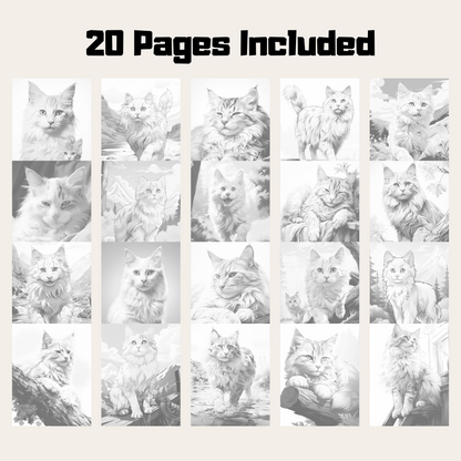 Realistic Turkish Van Cat Coloring Book, 20 Turkish Van Cat Grayscale Coloring Pages