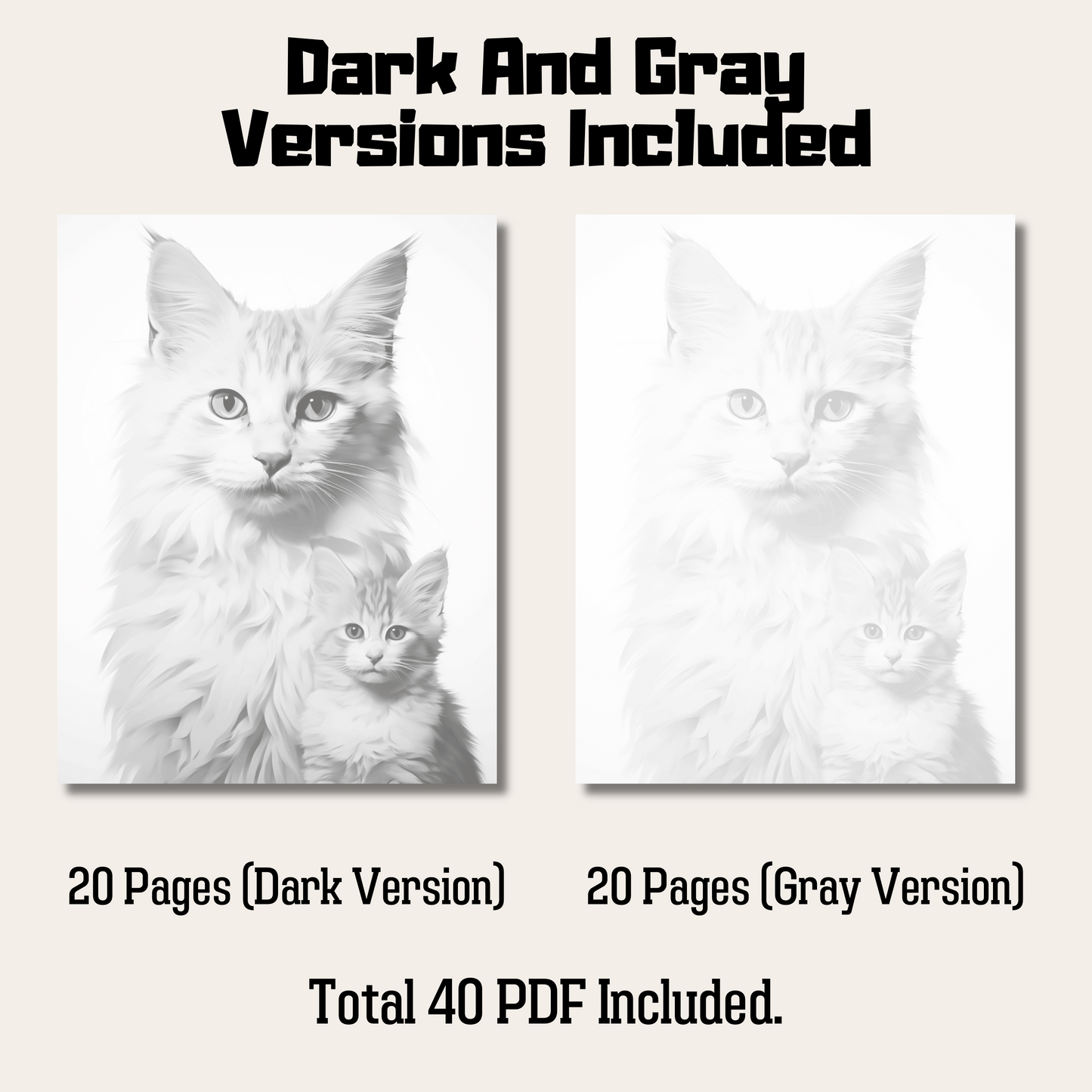 Realistic Turkish Van Cat Coloring Book, 20 Turkish Van Cat Grayscale Coloring Pages