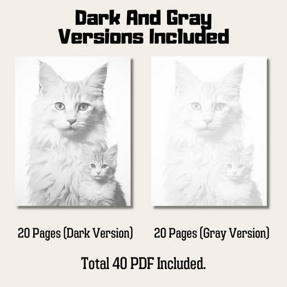 Realistic Turkish Van Cat Coloring Book, 20 Turkish Van Cat Grayscale Coloring Pages