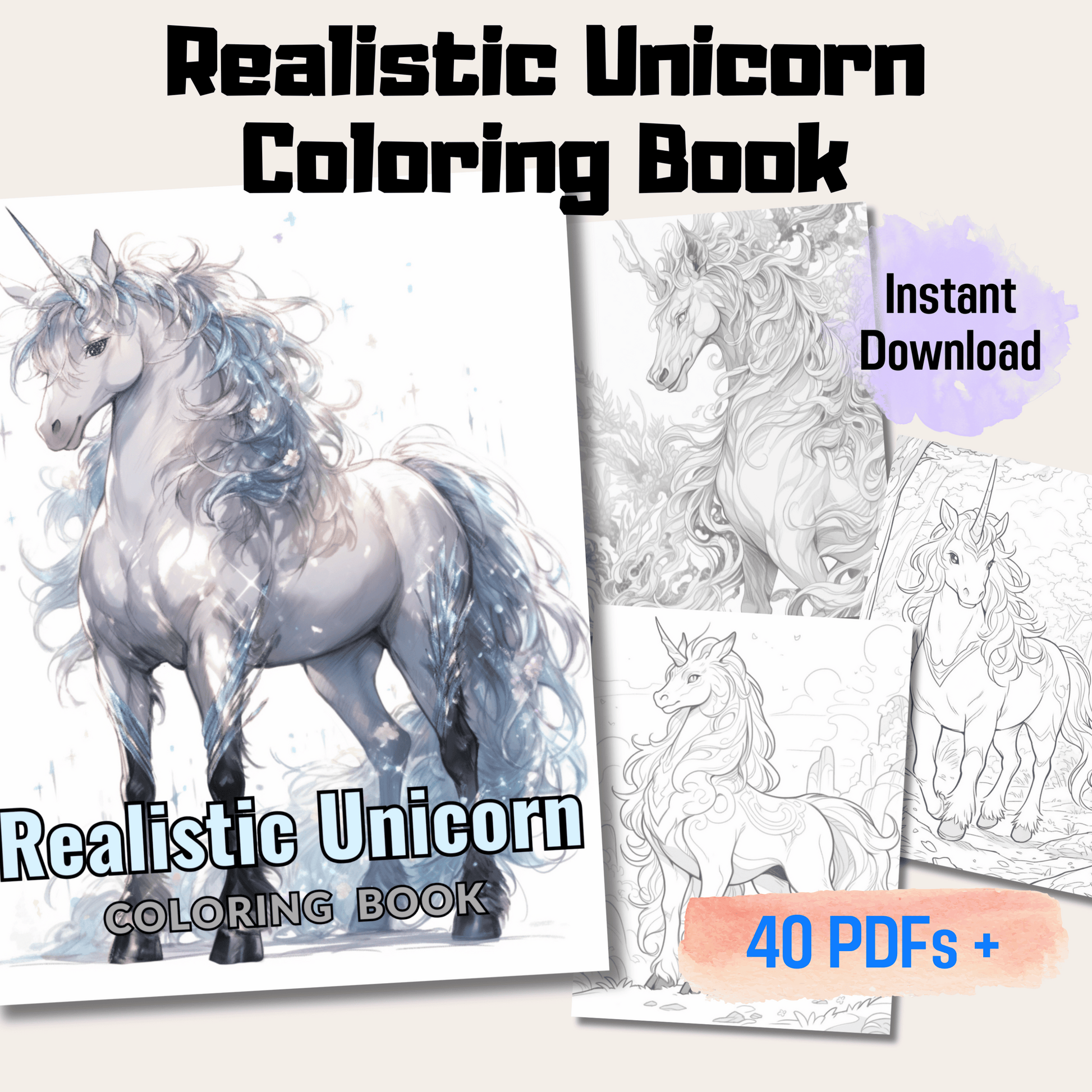 Realistic Unicorn Coloring Book 1: Unicorns