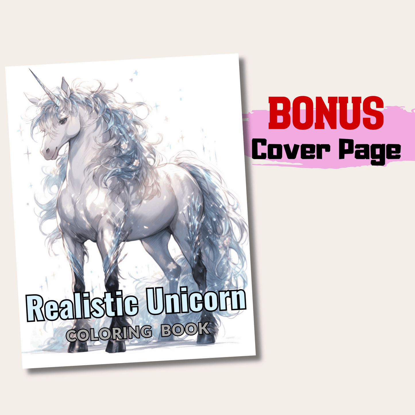 Realistic Unicorn Coloring Book 1: Unicorn Cover Page