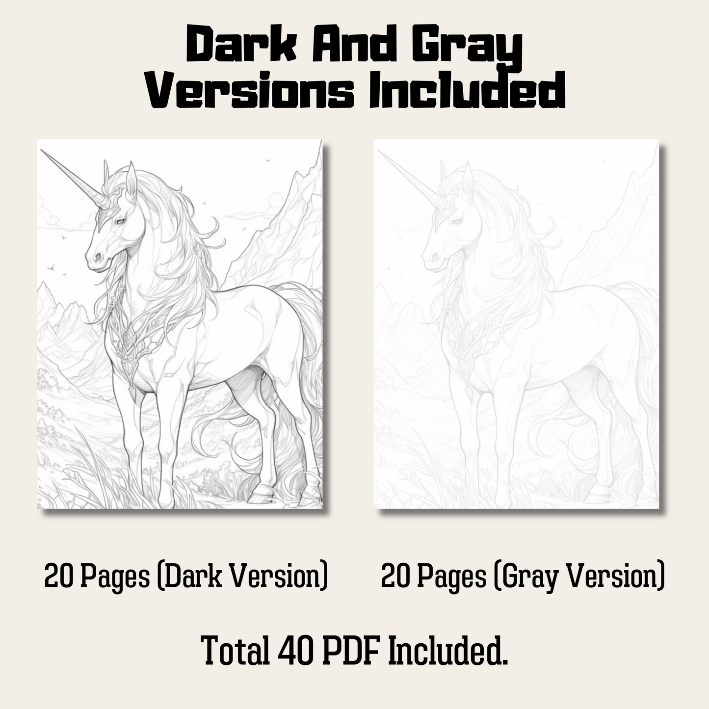 Realistic Unicorn Coloring Book 1: Unicorn Dark And Gray Versions Demo