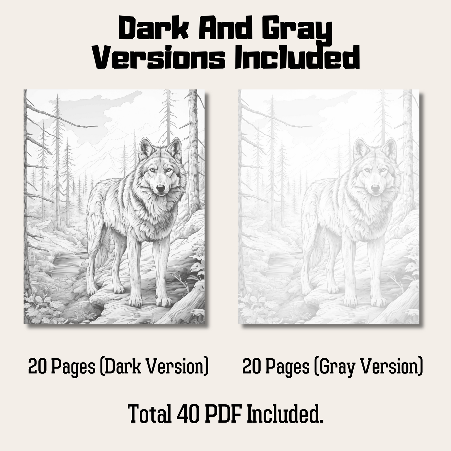 Realistic Wolf Coloring Book 1: Wolf Dark And Gray Versions Demo