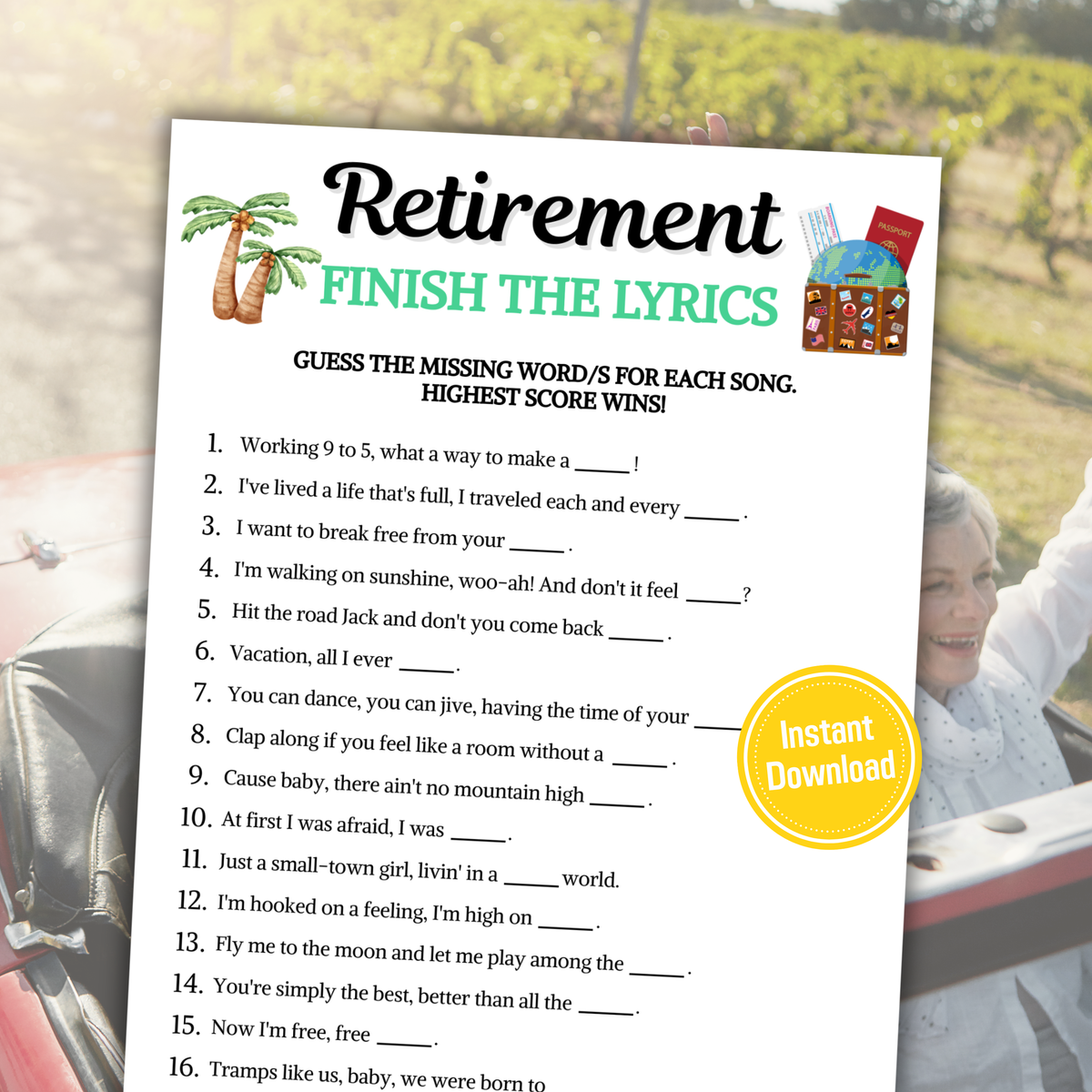 Retirement Finish The Lyrics Game | Retirement Song Trivia Game