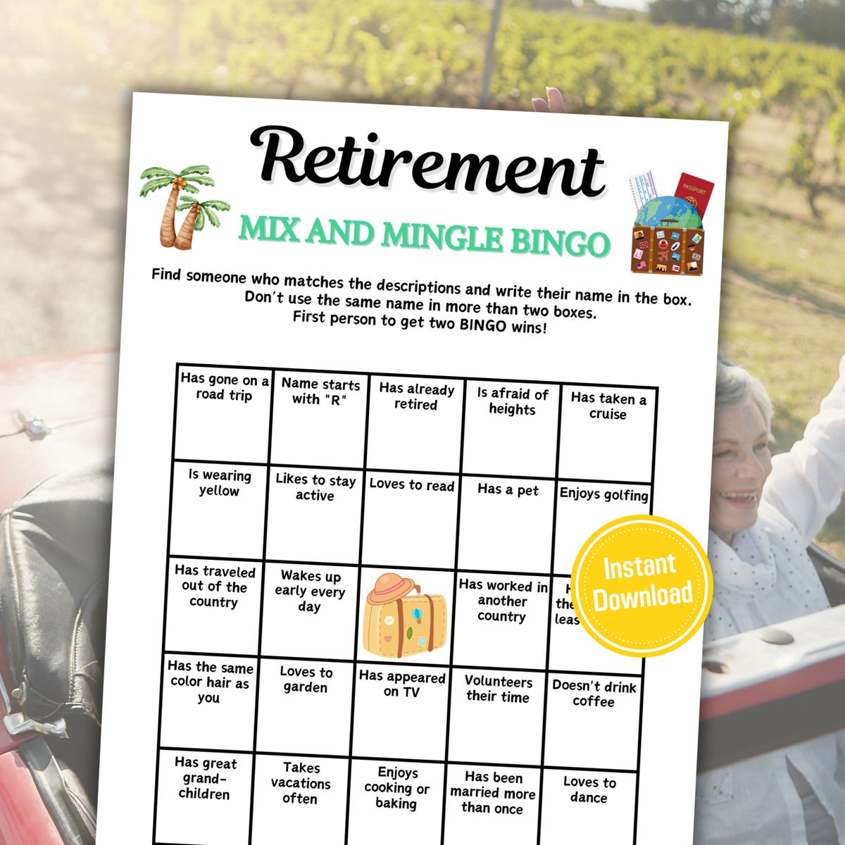Retirement Mix and Mingle Bingo | Retirement Find the Guest Bingo