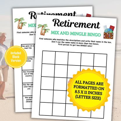 Retirement Mix and Mingle Bingo | Retirement Find the Guest Bingo