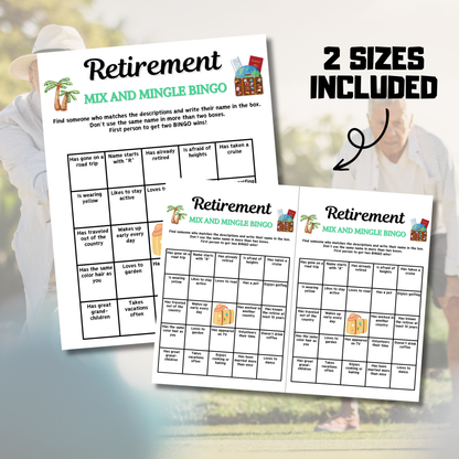 Retirement Mix and Mingle Bingo | Retirement Find the Guest Bingo