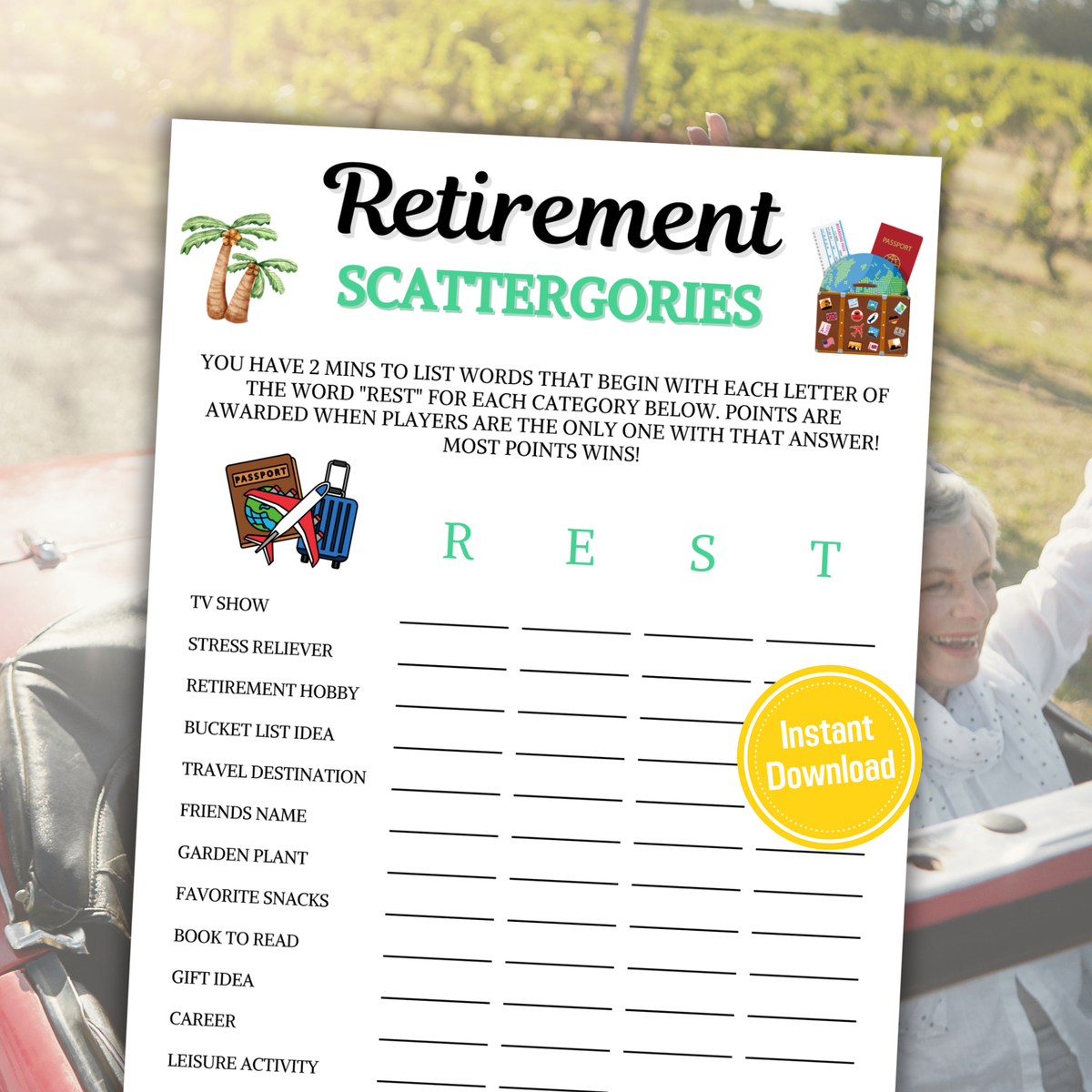Retirement Scattergories Game | Retirement Think Fast Game