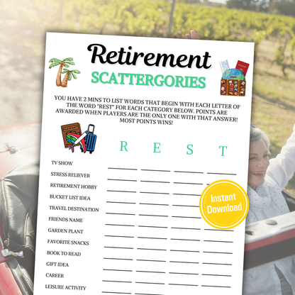 Retirement Scattergories Game | Retirement Think Fast Game