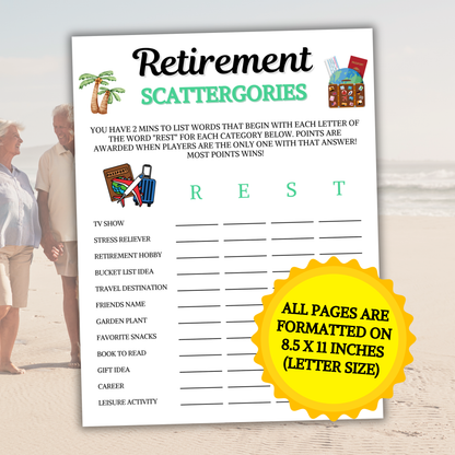 Retirement Scattergories Game | Retirement Think Fast Game