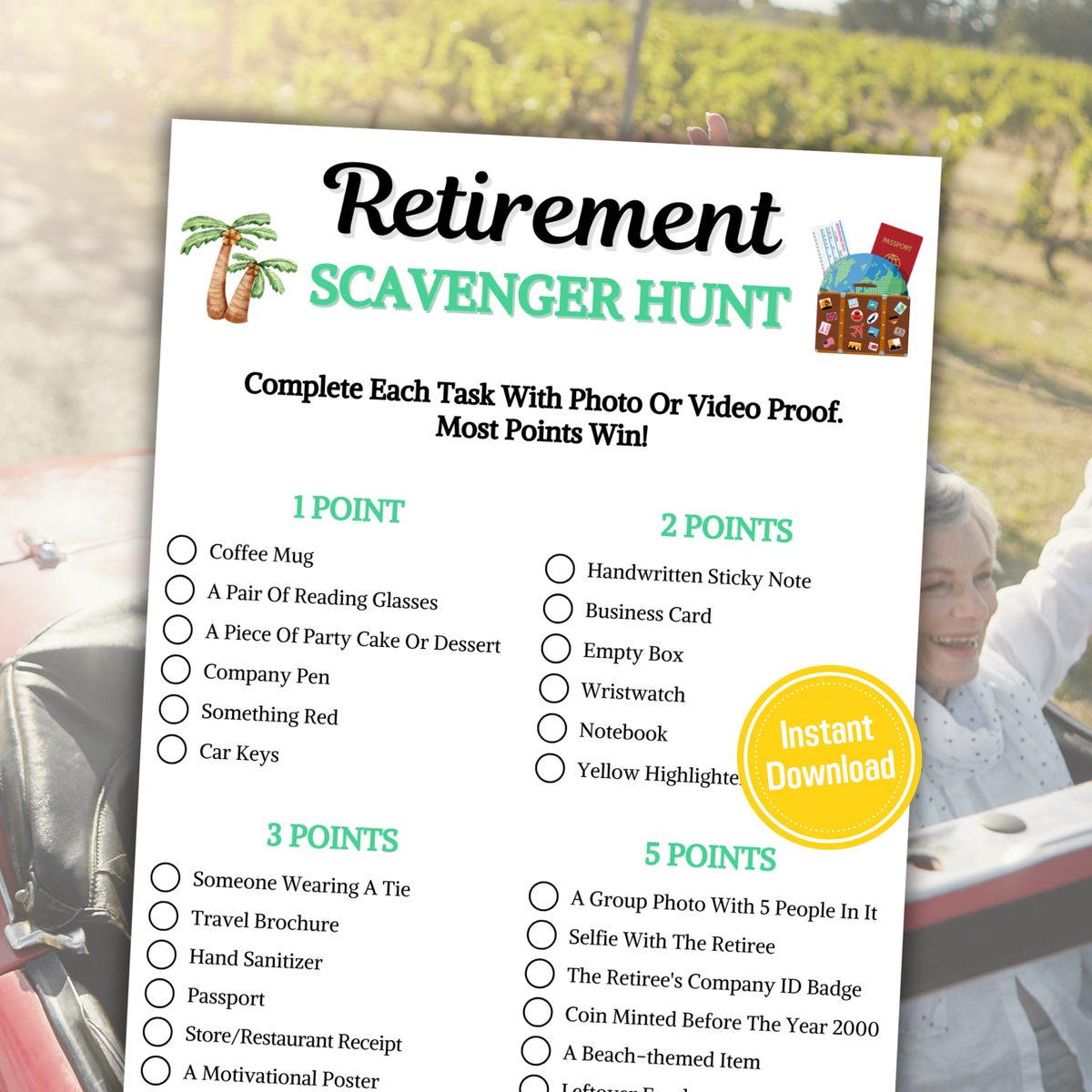 Retirement Scavenger Hunt Game | Outdoor Scavenger Hunt