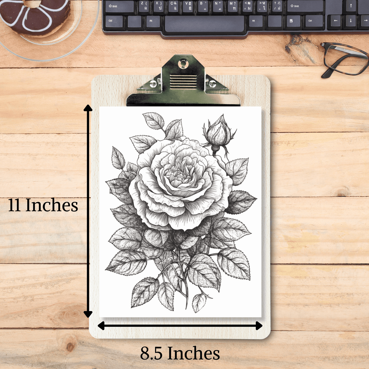 Rose Coloring Book 1: Rose Print Out Size Demo