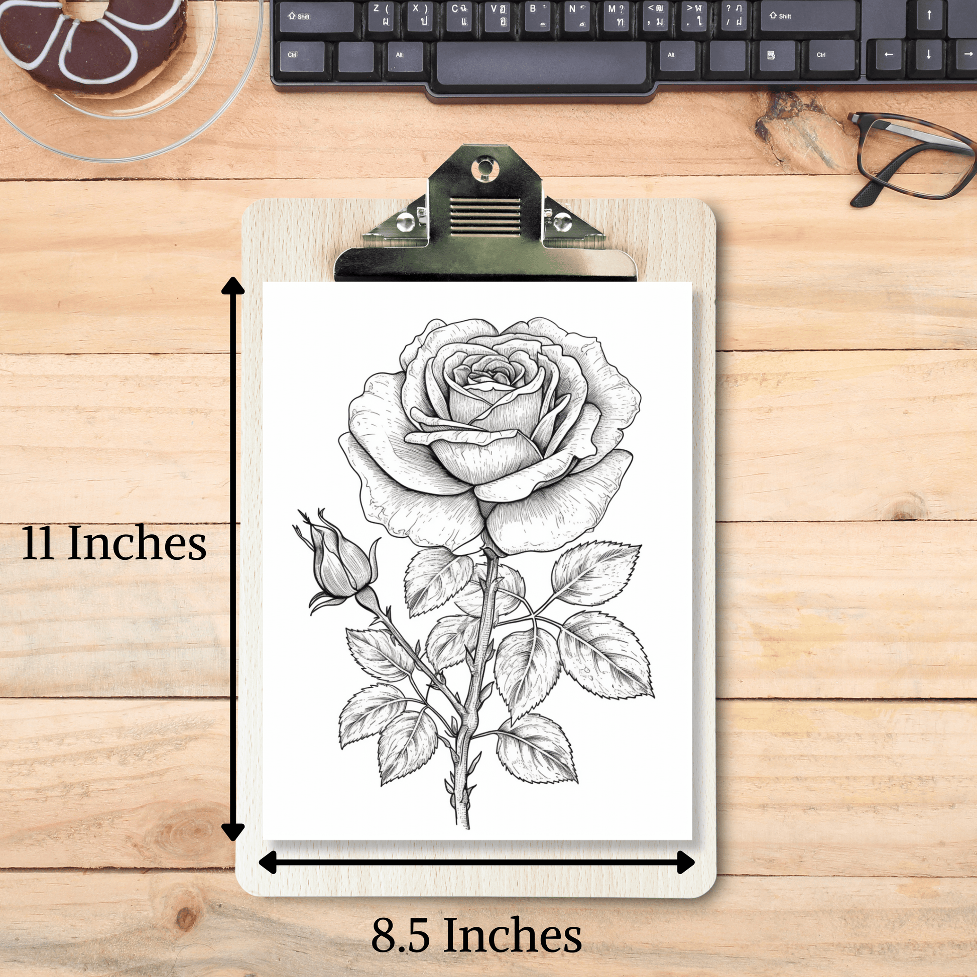 Rose Coloring Book 2: Rose Print Out Size Demo