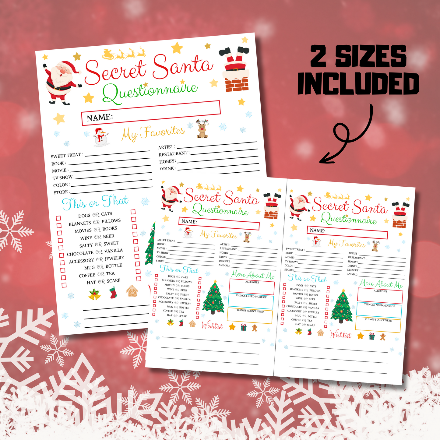 Secret Santa Questionnaire Printable | Christmas Gift Favorites Survey