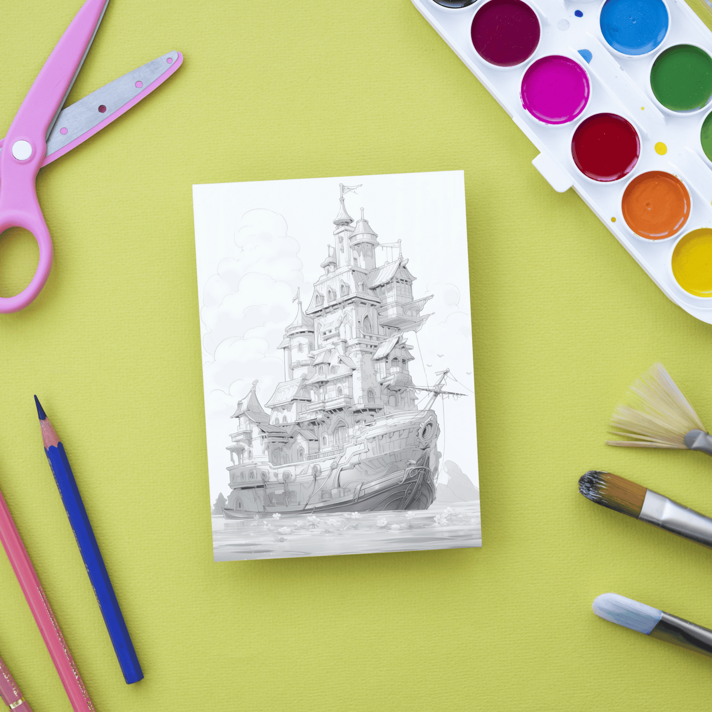 Ship Castle Coloring Book, Relaxing Art Therapy