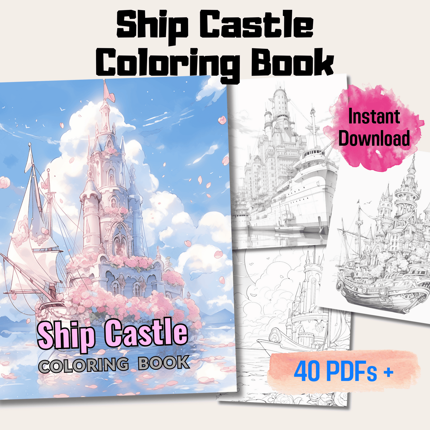 Ship Castle Coloring Book, Relaxing Art Therapy