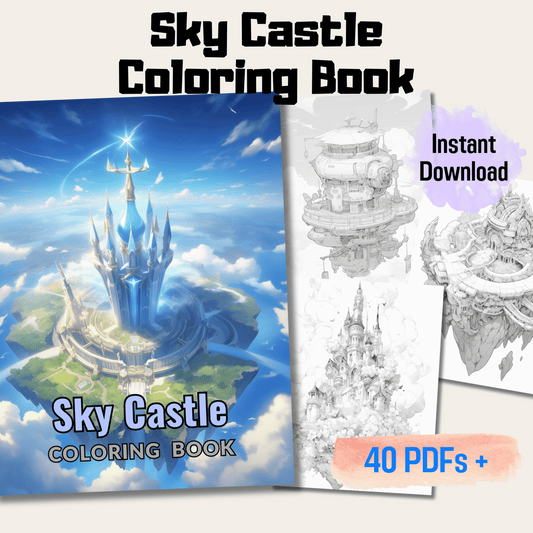 Sky Castle Coloring Book, 20 Pages Advanced Fantasy Coloring Page