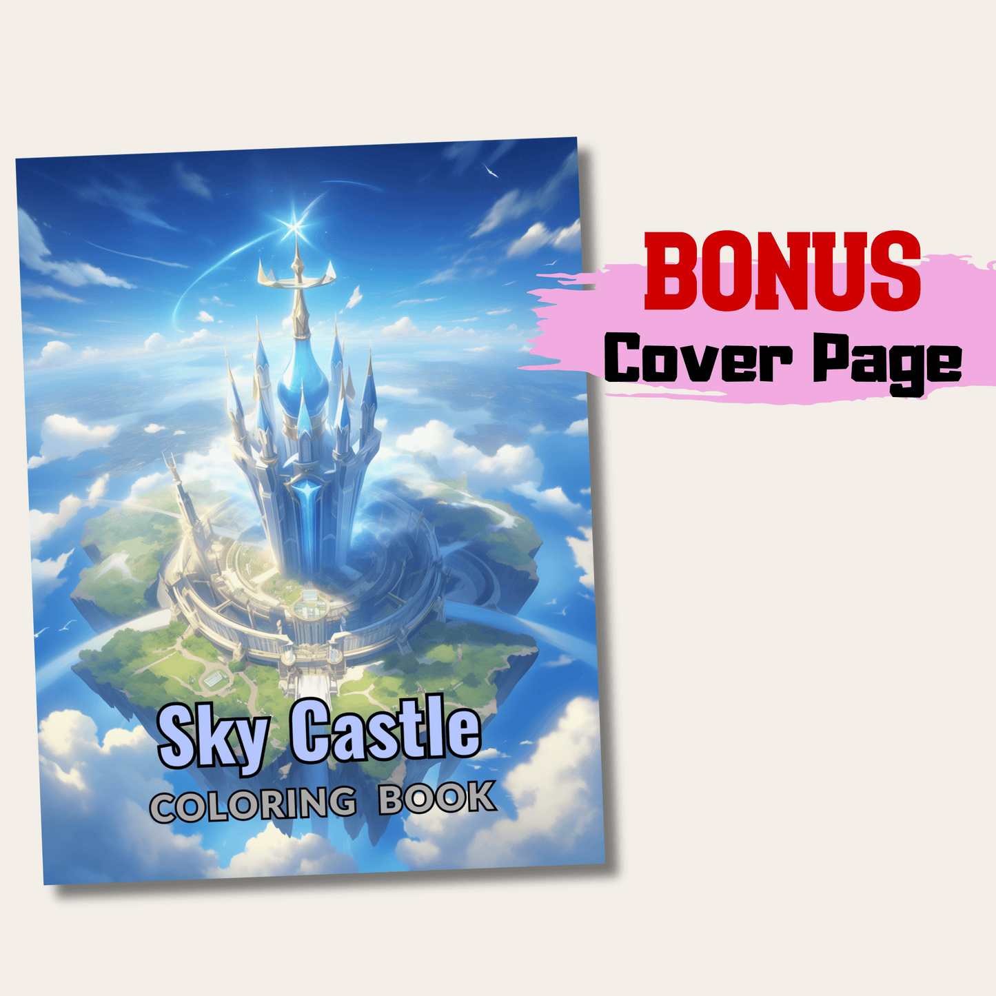 Sky Castle Coloring Book, 20 Pages Advanced Fantasy Coloring Page