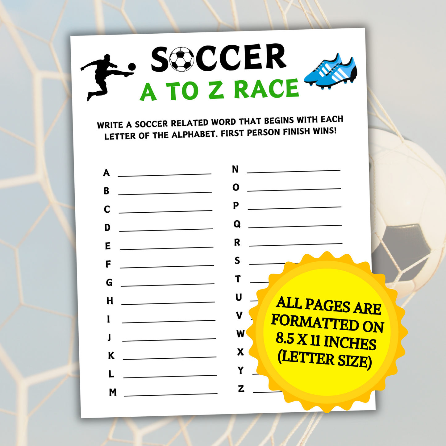 Soccer A To Z Race Game | Printable Soccer Team ABC Race Games
