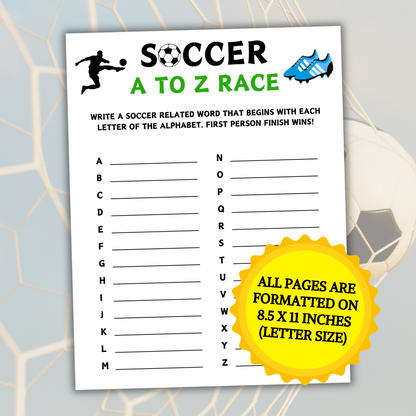 Soccer A To Z Race Game | Printable Soccer Team ABC Race Games