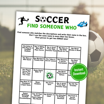 Soccer Find Someone Who Game | Printable Soccer Find The Guest Bingo