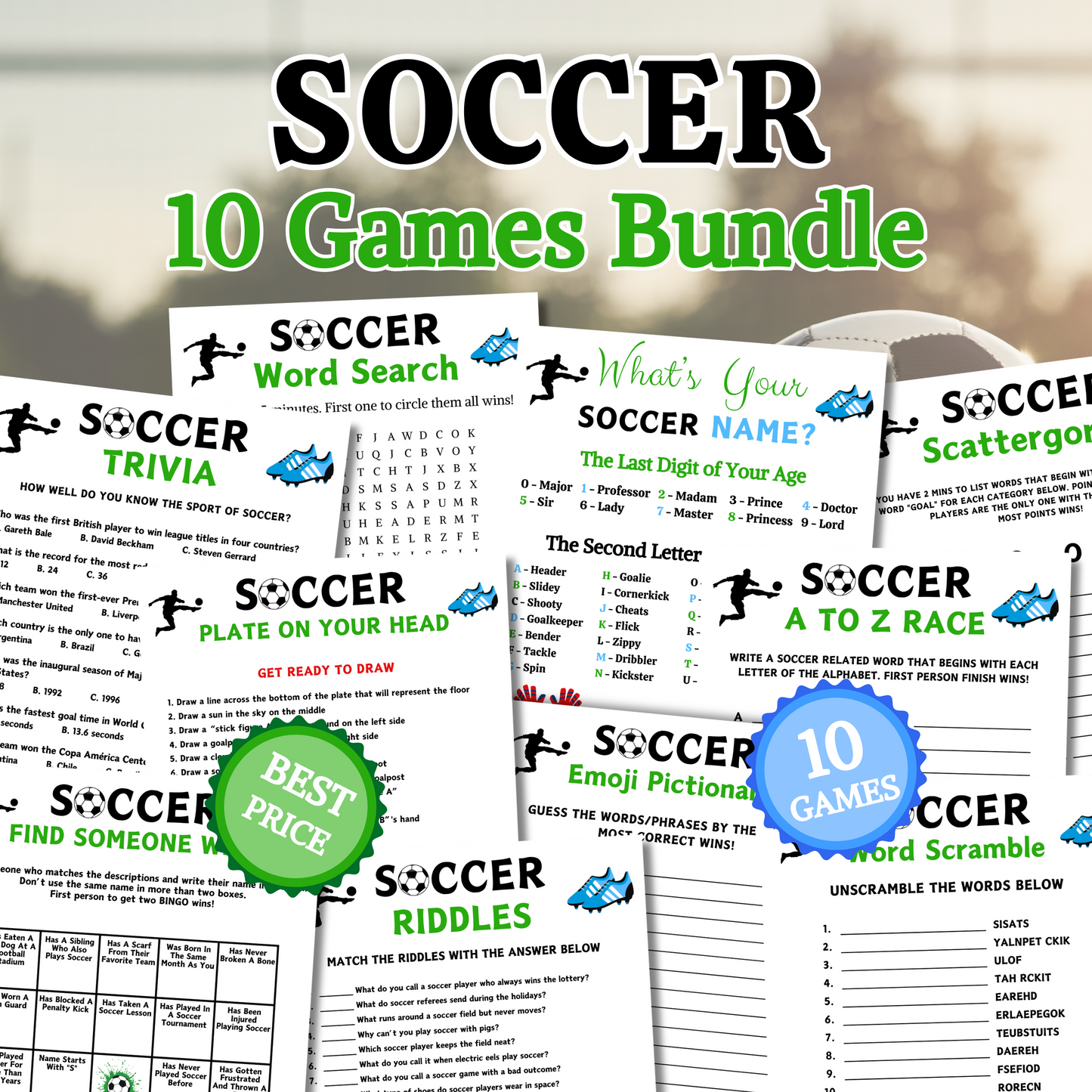 Soccer Games Bundle | Printable Soccer Team Party Game