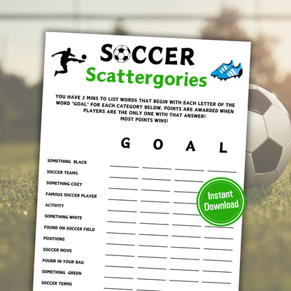 Soccer Scattergories Game | Minimalist Soccer Team Think Fast Game