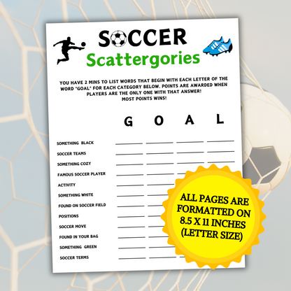 Soccer Scattergories Game | Minimalist Soccer Team Think Fast Game