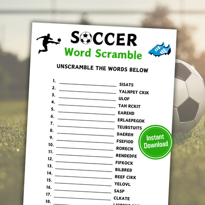 Soccer Word Scramble Game | Minimalist Soccer Team Think Fast Game