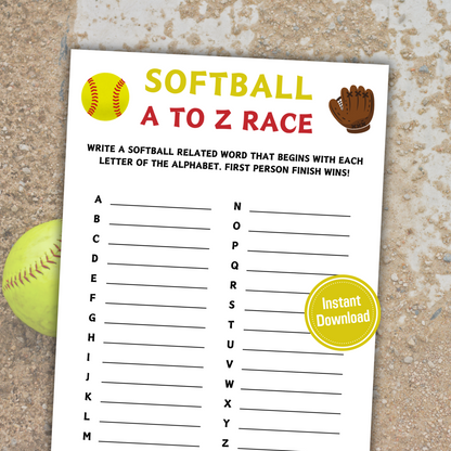 Softball A To Z Race Game | Printable Softball Team ABC Race Games