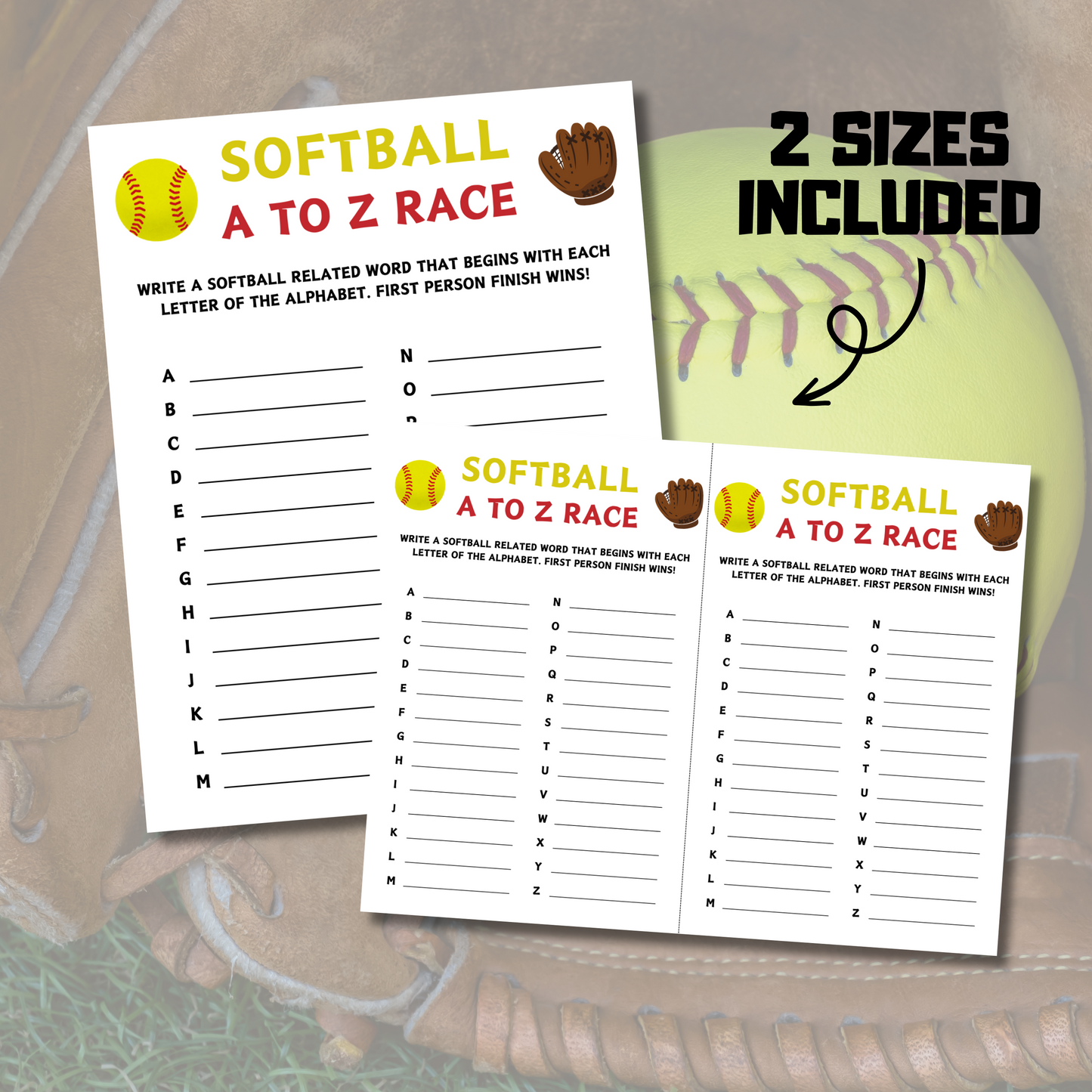 Softball A To Z Race Game | Printable Softball Team ABC Race Games