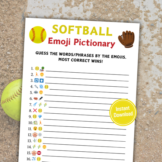 Softball Emoji Pictionary Game | Printable Softball Emoji Game