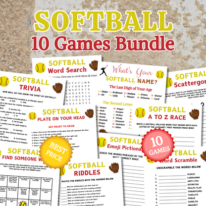 Softball Games Bundle | Printable Softball Team Party Game