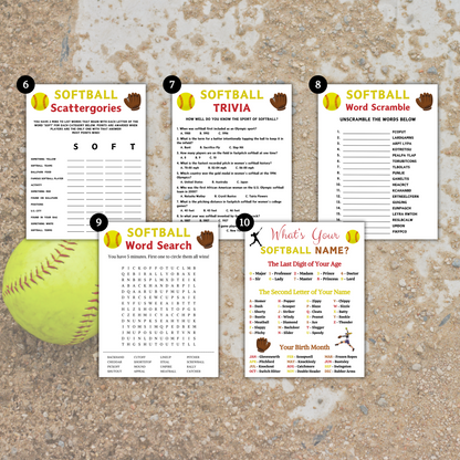 Softball Games Bundle | Printable Softball Team Party Game
