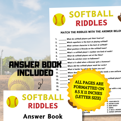 Softball Riddles Game | Printable Softball Riddle Me This Games