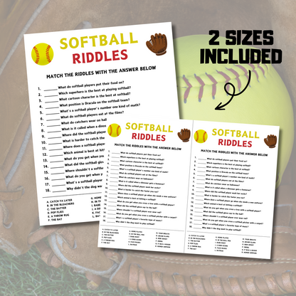 Softball Riddles Game | Printable Softball Riddle Me This Games