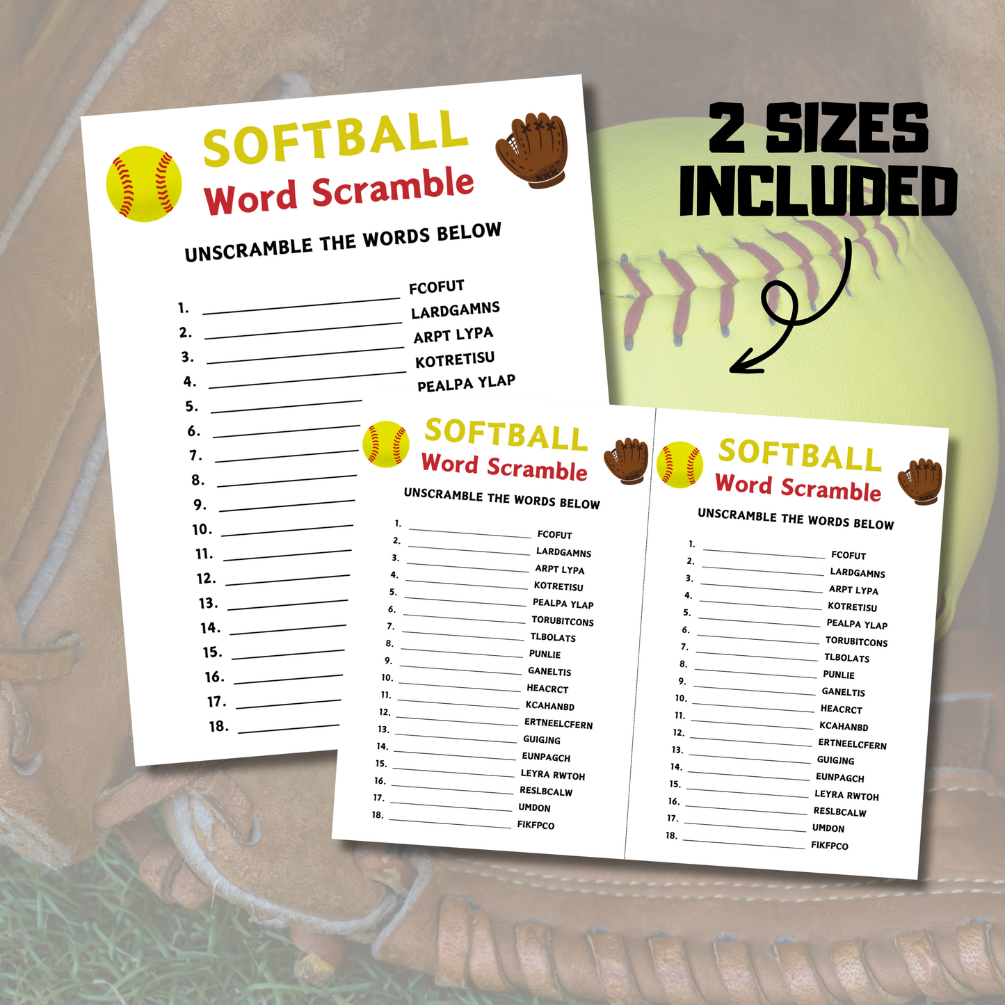 Softball Word Scramble Game | Minimalist Softball Team Think Fast Game