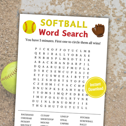 Softball Word Search Game | Softball Word Find Game