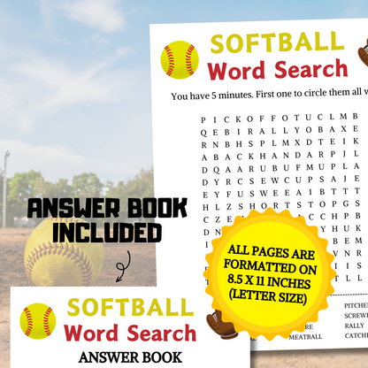 Softball Word Search Game | Softball Word Find Game
