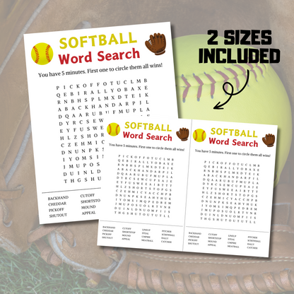 Softball Word Search Game | Softball Word Find Game