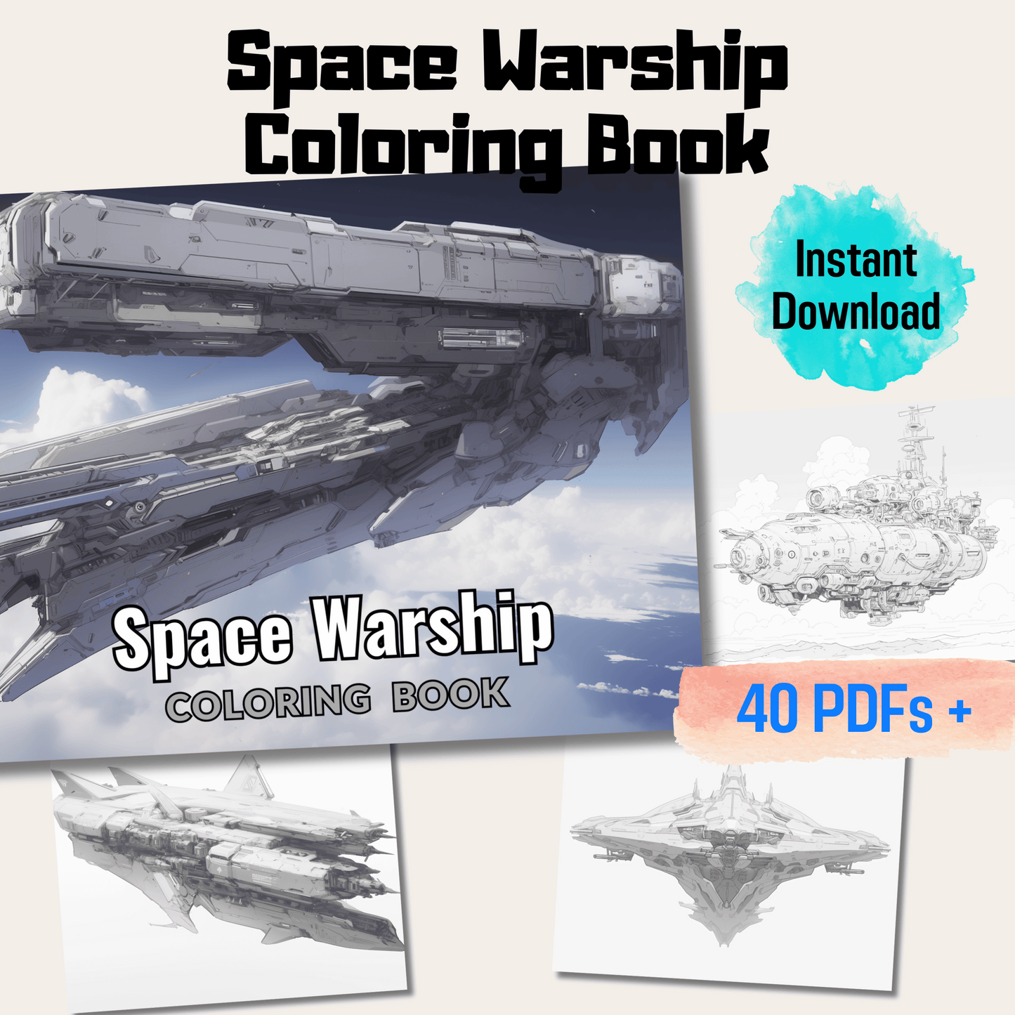 Space Warship Coloring Book, 20 Spaceship Coloring Pages