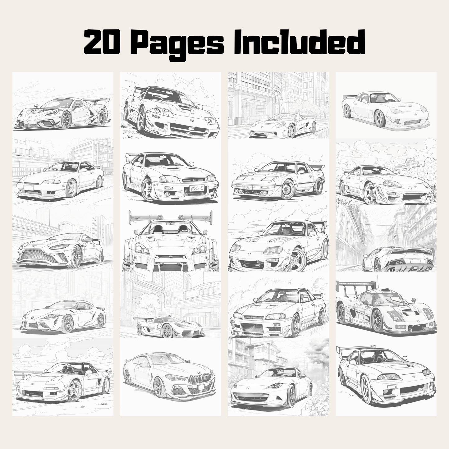 Sport Car Coloring Book, 20 Pages Detailed Illustrations PDF