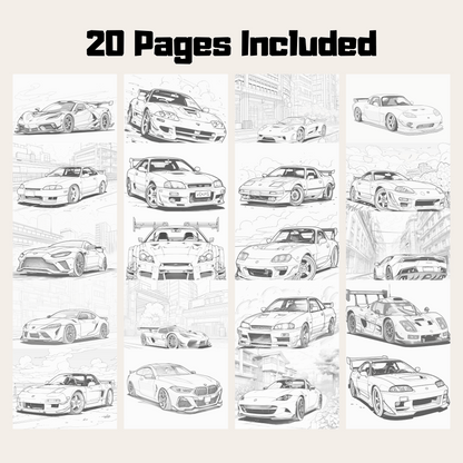Sport Car Coloring Book, 20 Pages Detailed Illustrations PDF