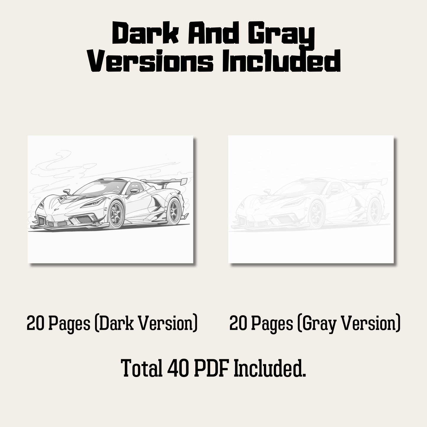 Sport Car Coloring Book, 20 Pages Detailed Illustrations PDF