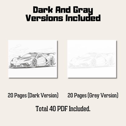 Sport Car Coloring Book, 20 Pages Detailed Illustrations PDF