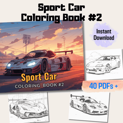 20 Pages Sport Car Coloring Book, Fun and Engaging Automotive Designs for All Ages