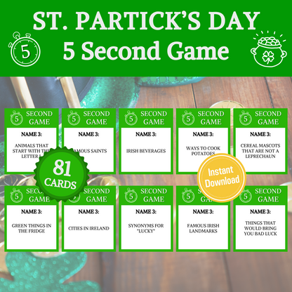 St. Patrick's Day 5 Second Game | Printable 5 Sec St. Patrick's Day Party Game