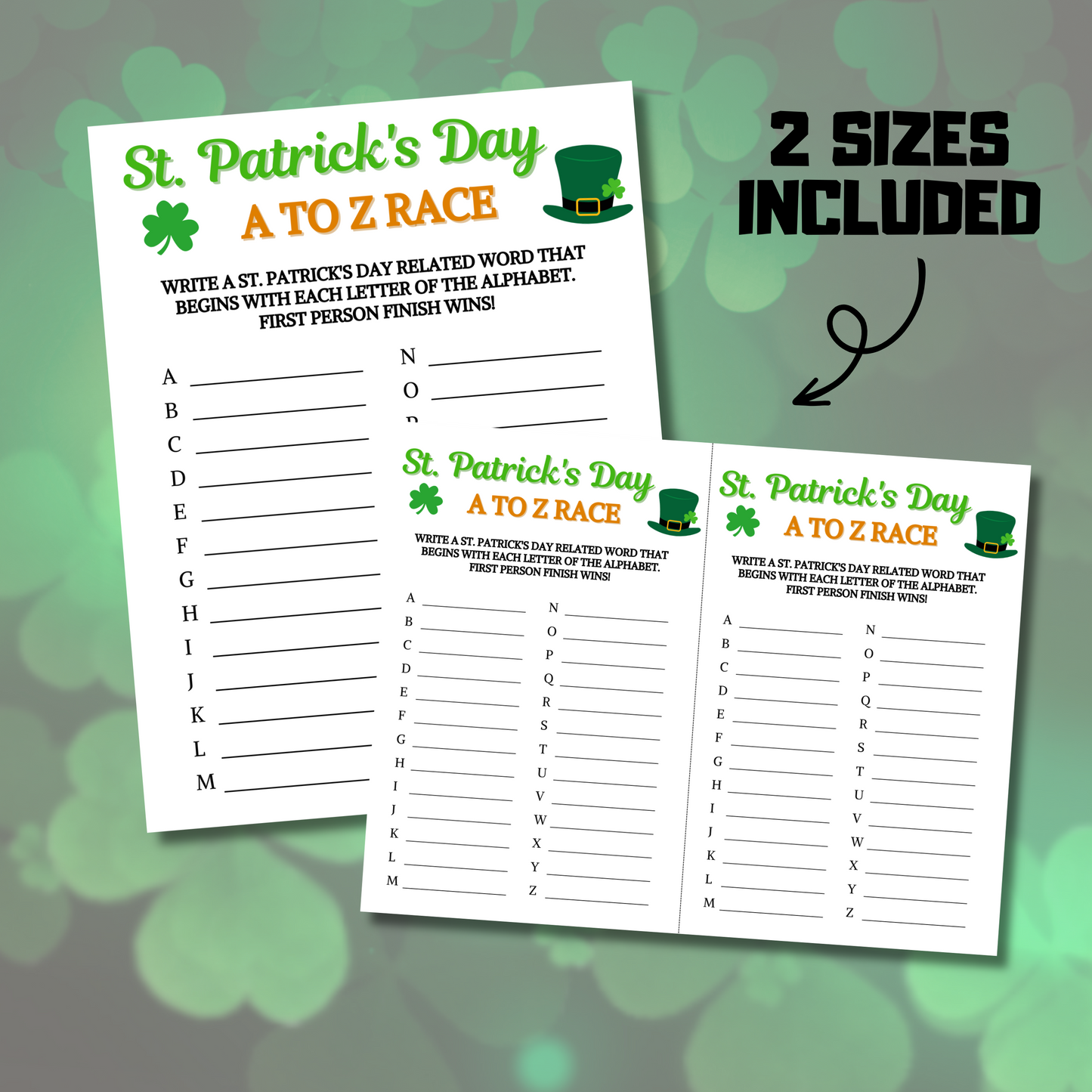 St. Patrick's Day A To Z Race Game | Printable St. Patty's Day ABC Game