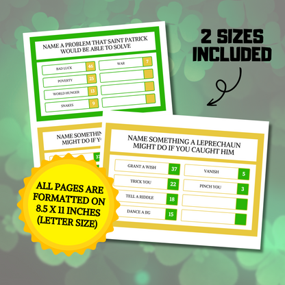St. Patrick's Day Friendly Feud Game | Printable St. Patrick's Day Game
